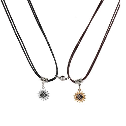 Collier en alliage de zinc, avec cordon en cuir, avec 5cm chaînes de rallonge, Tournesol, 2 pièces & bijoux de mode & pour femme Environ 44 cm, Vendu par fixé