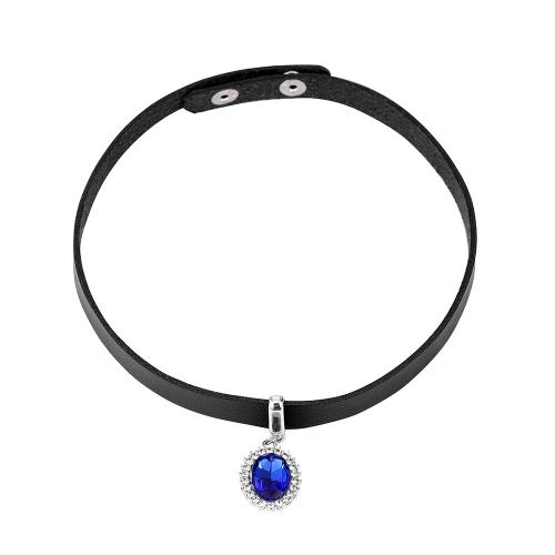 Ожерелье Мода Choker, цинковый сплав, с кожаный шнур, ювелирные изделия моды & Женский & со стразами длина:Приблизительно 39.5 см, продается Strand