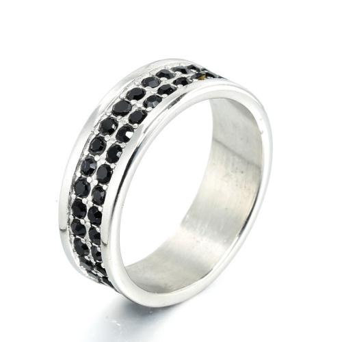 Strass Edelstahl Fingerring, 304 Edelstahl, Antikes Finish, Modeschmuck & unisex & verschiedene Größen vorhanden & mit Strass, originale Farbe, width:8mm, verkauft von PC[