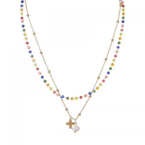 Collier de bijoux de titane, Acier titane, avec Seedbead & perle de plastique, avec 5cm chaînes de rallonge, Plaqué d'or 14K, bijoux de mode & styles différents pour le choix & pour femme Environ 42 cm, Environ 44 cm, Vendu par PC[