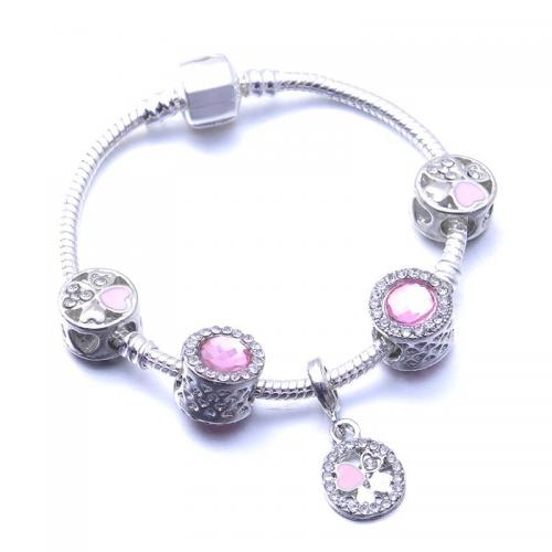 Europeo pulseras de cristal mixto, aleación de zinc, con Cristal, Redondo aplanado, chapado en color de plata, Joyería & longitud diferente para la opción & para mujer & esmalte & con diamantes de imitación, más colores para la opción, Vendido por UD[