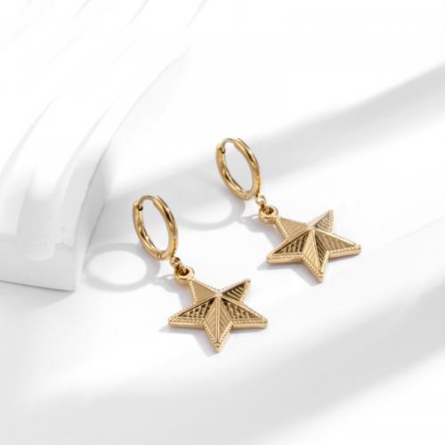 Titanium Steel Earrings, Star, Vacuum Ion Plating, fashion jewelry & for woman, golden [