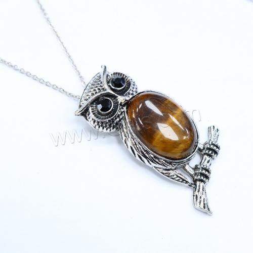 Natural Stone Pendant, with Brass, Owl, antique silver color plated, DIY Stone x50mm [