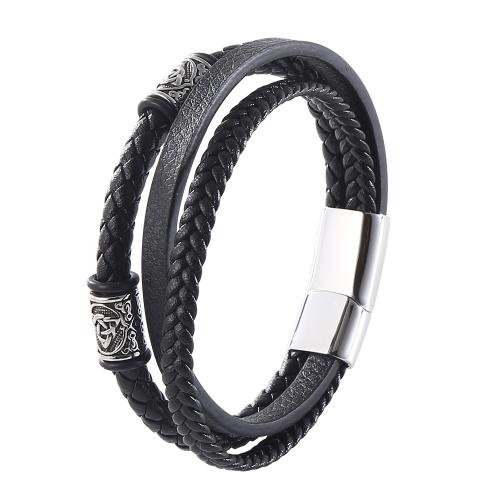 bracelet de cordon en PU , cuir PU, avec Acier inoxydable 304, bijoux de mode & longueur différente pour le choix & pour homme, plus de couleurs à choisir, Vendu par PC[