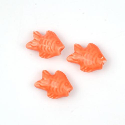 Abalorios de porcelana de animal, Pez, Bricolaje, más colores para la opción, 15x19mm, agujero:aproximado 2mm, aproximado 100PCs/Bolsa, Vendido por Bolsa[