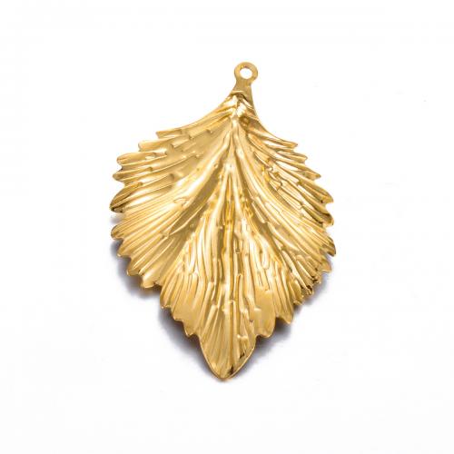 Pendentif Feuille en acier inoxydable, Acier inoxydable 304, Placage de couleur d'or, DIY Vendu par sac[