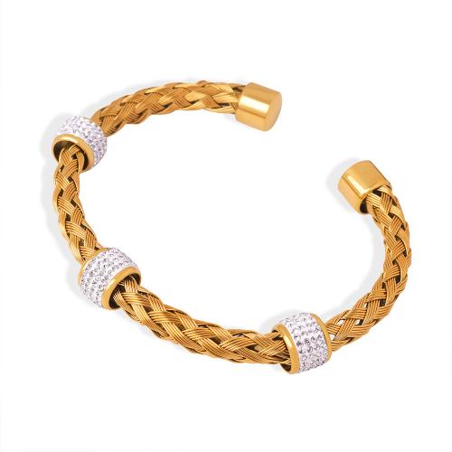 Titane bracelet en acier et bracelet, Acier titane, avec Tchèque, Plaqué or 18K, bijoux de mode & pour femme, doré, 6mm, Diamètre inté Environ 60mm, Vendu par PC