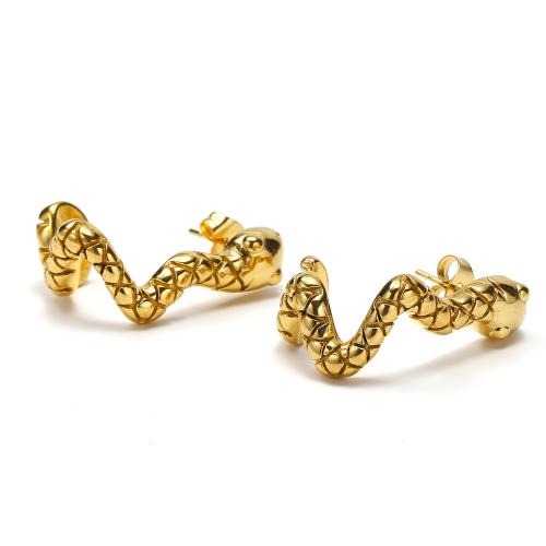 Boucles d'oreilles en acier titane, serpent, bijoux de mode & pour femme, doré Vendu par paire