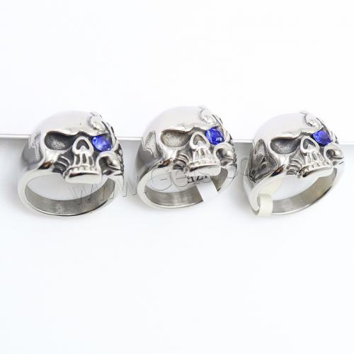 Rhinestone Stainless Steel Finger Ring, 304 Stainless Steel, Skull, polished, fashion jewelry & Unisex & with rhinestone, original color 