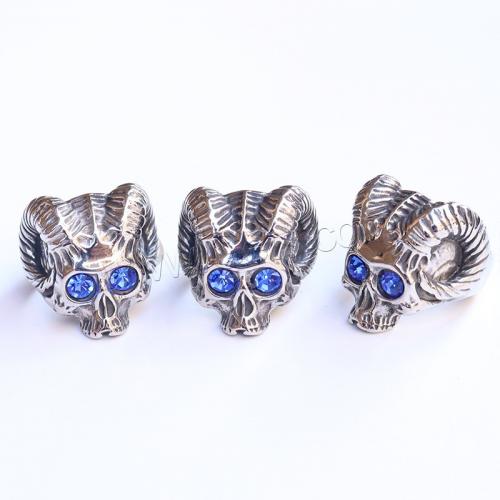 Rhinestone Stainless Steel Finger Ring, 304 Stainless Steel, Skull, polished, fashion jewelry & Unisex & with rhinestone, original color 