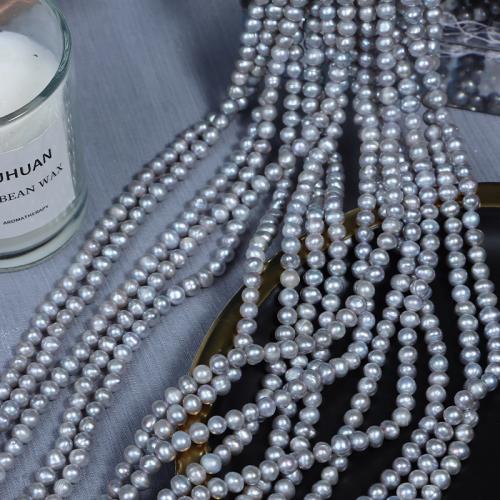 Natural Freshwater Pearl Loose Beads, Slightly Round, DIY, grey, 4mm Approx 35 cm [