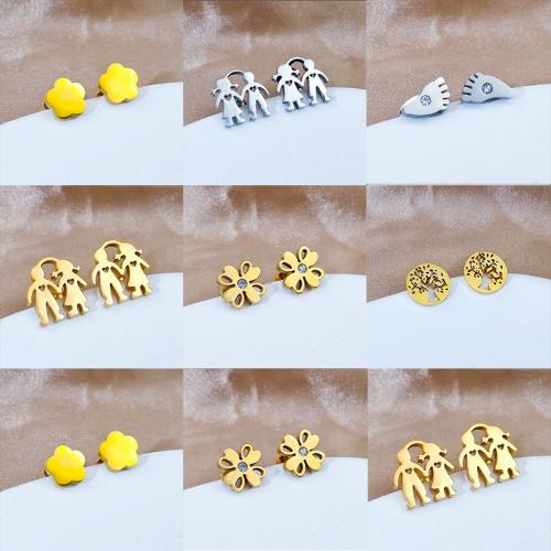 Titanium Steel Earrings, Vacuum Ion Plating, fashion jewelry & for woman & with rhinestone nickel, lead & cadmium free, 10mm [