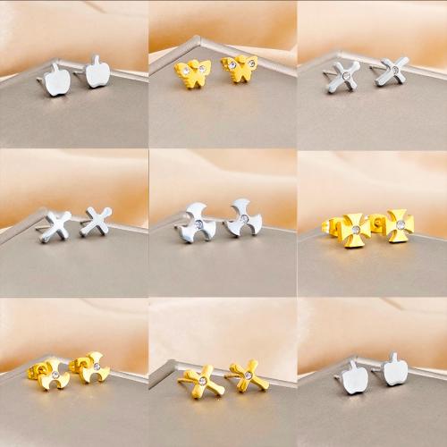 Boucles d'oreilles en acier titane, Placage ionique sous vide, bijoux de mode & styles différents pour le choix & pour femme & avec strass, plus de couleurs à choisir, protéger l'environnement, sans nickel, plomb et cadmium, 10mm, Vendu par paire