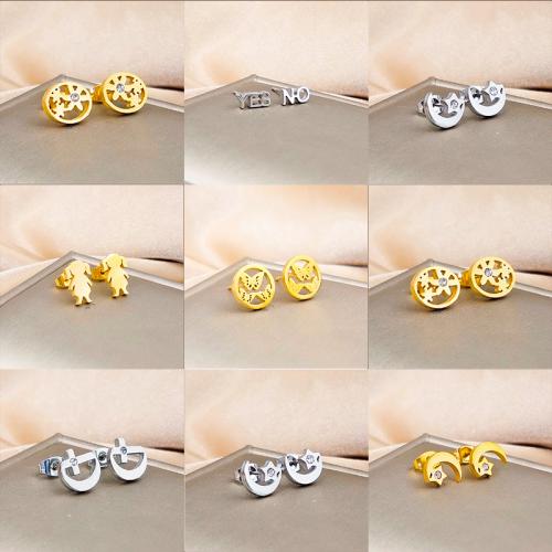 Boucles d'oreilles en acier titane, Placage ionique sous vide, bijoux de mode & styles différents pour le choix & pour femme & avec strass, plus de couleurs à choisir, protéger l'environnement, sans nickel, plomb et cadmium, 10mm, Vendu par paire