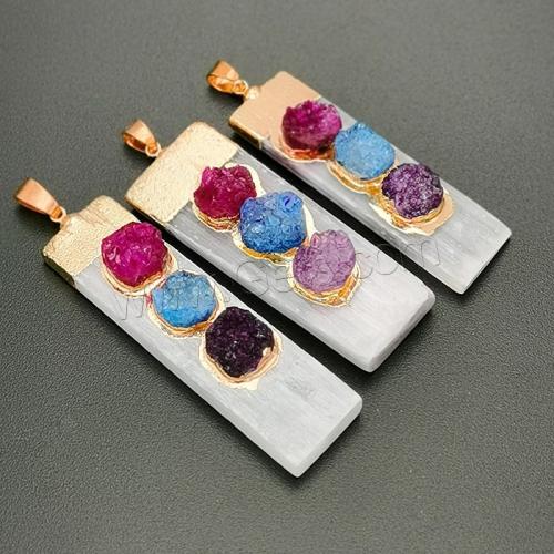 Natürliche Achat Anhänger Druzy, Gipsstein, mit Eisquarz Achat & Messing, Rechteck, goldfarben plattiert, DIY, gemischte Farben, Length about 45-55mm,Width about 14-20mm, verkauft von PC