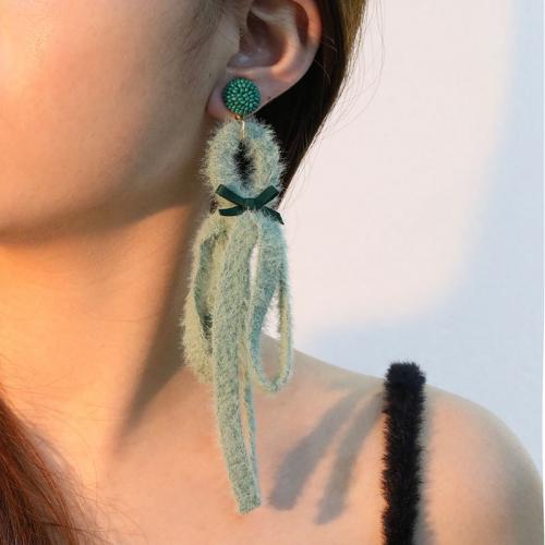 Fluffy Pom Pom Earrings, Acrylic, with Plush & Cloth & Glass & Zinc Alloy, fashion jewelry 