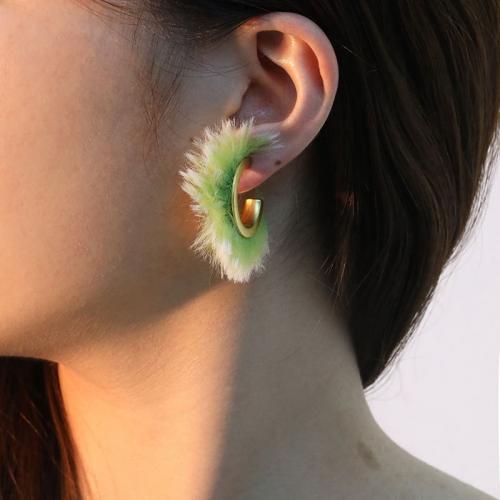 Fluffy Pom Pom Earrings, Zinc Alloy, with Plush, plated, fashion jewelry 