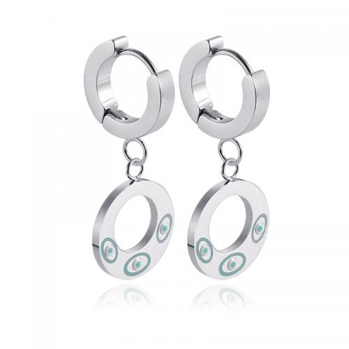 Huggie Hoop Drop Earring, Нержавеющая сталь 304, с эмаль, Круглая, вакуумное ионное покрытие, ювелирные изделия моды & Женский & отверстие, оригинальный цвет продается Пара