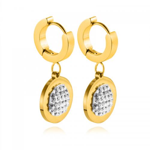 Huggie Hoop Drop Earring, Нержавеющая сталь 304, Круглая, 18K позолоченный, ювелирные изделия моды & инкрустированное микро кубического циркония & Женский продается Пара