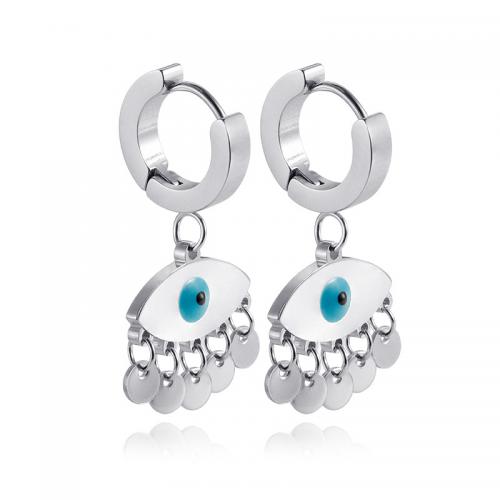 Pendientes de mal de ojo, acero inoxidable 304, Recubrimiento iónico al vacío, Joyería & para mujer & esmalte, color original, 32.5x16mm, Vendido por Par