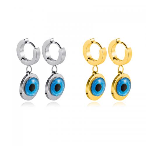 Pendientes de mal de ojo, acero inoxidable 304, con resina, Esférico, Recubrimiento iónico al vacío, Joyería & para mujer, más colores para la opción, 31x14mm, Vendido por Par