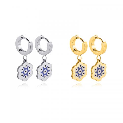 Pendientes de mal de ojo, acero inoxidable 304, Flor, Recubrimiento iónico al vacío, Joyería & para mujer & esmalte, más colores para la opción, 31.5x13mm, Vendido por Par