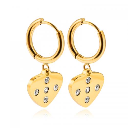 Huggie Hoop Drop Earring, Нержавеющая сталь 304, Сердце, вакуумное ионное покрытие, ювелирные изделия моды & инкрустированное микро кубического циркония & Женский, золотой продается Пара