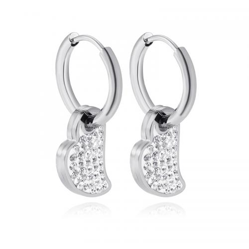 Huggie Hoop Drop Earring, Нержавеющая сталь 304, Сердце, вакуумное ионное покрытие, ювелирные изделия моды & инкрустированное микро кубического циркония & Женский, оригинальный цвет продается Пара