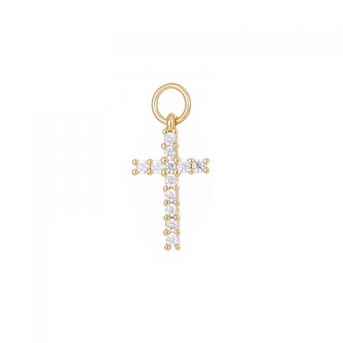 Cubic Zirconia Micro Pave Brass Pendant, Cross, plated, DIY & micro pave cubic zirconia, golden [