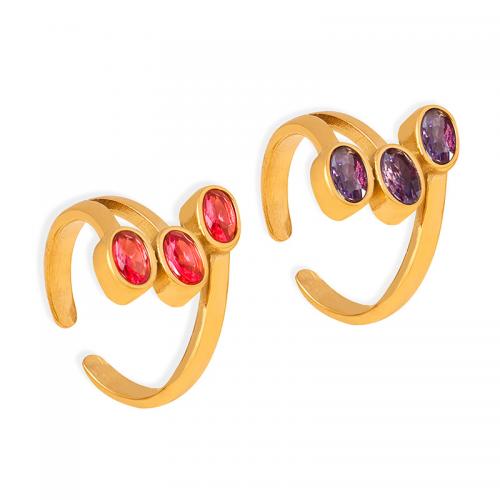 Partículas de acero Anillo de dedo Cuff, con Vidrio, Patrón Geométrico, chapado en color dorado, Joyería & para mujer, más colores para la opción, tamaño:7, Vendido por UD