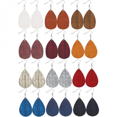 Fashion Create Jewelry Earring, Synthetic Leather, with Zinc Alloy, Teardrop, silver color plated, fashion jewelry & for woman 