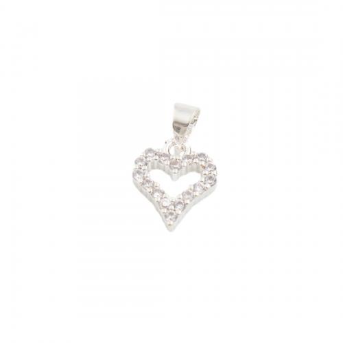 Cubic Zirconia Micro Pave Sterling Silver Pendant, 925 Sterling Silver, Heart, high quality plated, DIY & micro pave cubic zirconia Approx 4mm [