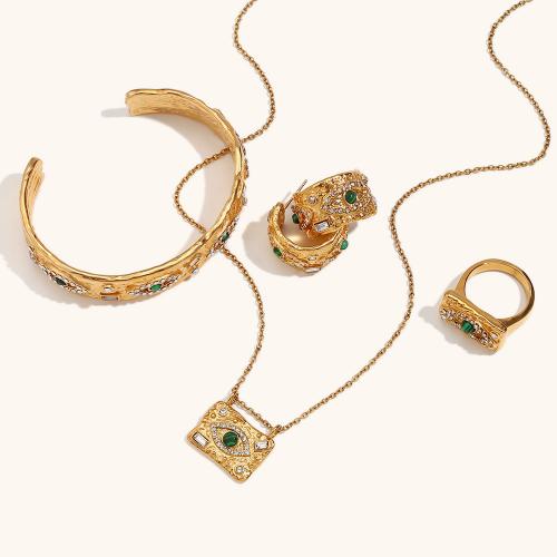 Bijoux strass en acier inoxydable Set, acier inoxydable 316L, avec zircon cubique & Malachite, Plaqué or 18K, styles différents pour le choix & pour femme & avec strass, doré, Vendu par PC