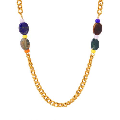 Collier de bijoux de titane, Acier titane, avec Pierre naturelle, avec 5cm chaînes de rallonge, bijoux de mode & pour femme, doré Environ 37 cm, Vendu par PC