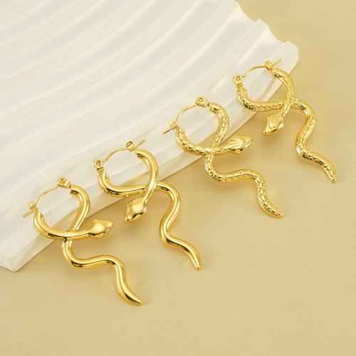 Boucle d'oreille en acier inoxydable Dangle, Acier inoxydable 304, serpent, Plaqué or 18K, bijoux de mode & styles différents pour le choix & pour femme, doré, Vendu par paire