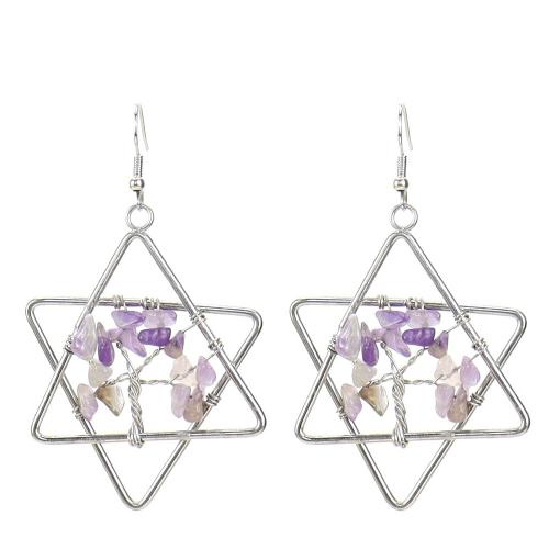 Gemstone Drop Earring, Natural Stone, with Brass & Zinc Alloy, Hexagram, silver color plated, fashion jewelry & for woman 50mm 