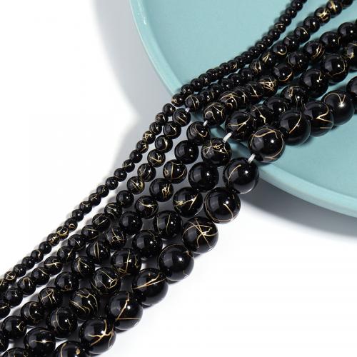 Black Stone Bead, Round, DIY black 