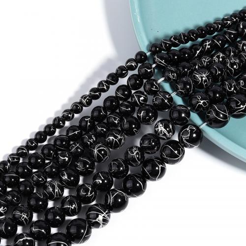 Black Stone Bead, Round, DIY black 