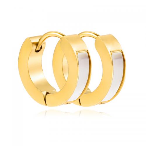 Stainless Steel Huggie Hoop Earring, 304 Stainless Steel, with White Shell, 18K gold plated, fashion jewelry & Unisex [