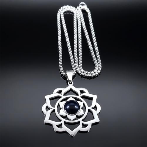 Edelstahl Schmuck Halskette, 304 Edelstahl, mit blauer Goldsand, poliert, Modeschmuck & unisex, Silberfarbe, 30x30mm, Länge:ca. 50 cm, verkauft von PC