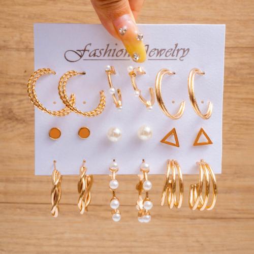 Zinklegierung Ohrring-Set, mit Kunststoff Perlen, goldfarben plattiert, Modeschmuck & für Frau, earring length 5-30mm, verkauft von setzen[