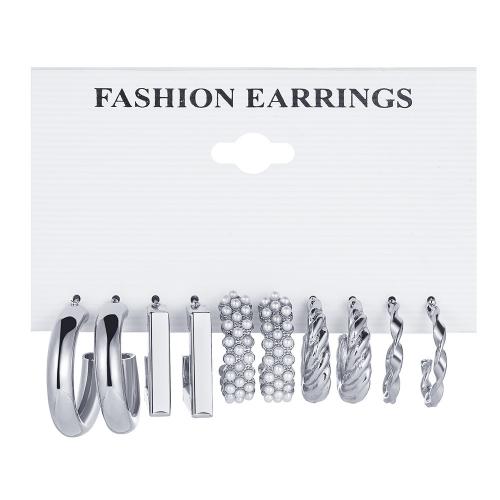 Zinklegierung Ohrring-Set, mit Kunststoff Perlen, Platinfarbe platiniert, Modeschmuck & für Frau, earring length 20-25mm, verkauft von setzen[