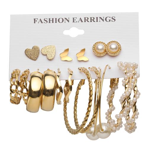 Zinklegierung Ohrring-Set, mit Kunststoff Perlen, goldfarben plattiert, Modeschmuck & für Frau, earring length 10-50mm, verkauft von setzen[