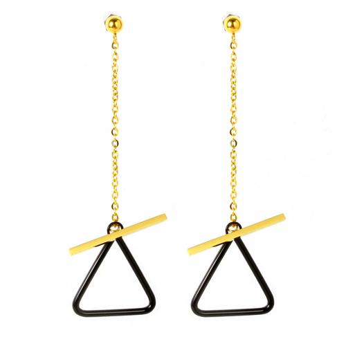 Boucles d'oreilles en acier titane, triangle, Placage ionique sous vide, bijoux de mode & pour femme & creux, noire, protéger l'environnement, sans nickel, plomb et cadmium, 85mm, Vendu par paire