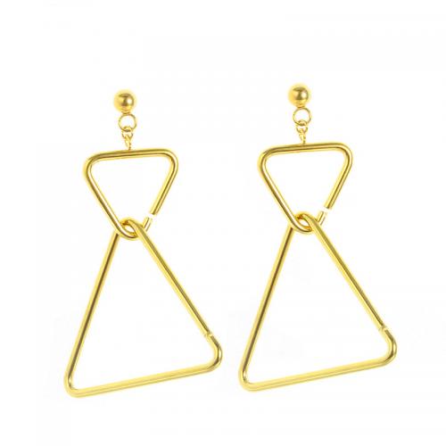 Boucles d'oreilles en acier titane, triangle, Placage ionique sous vide, bijoux de mode & pour femme & creux, doré, protéger l'environnement, sans nickel, plomb et cadmium, 62mm, Vendu par paire