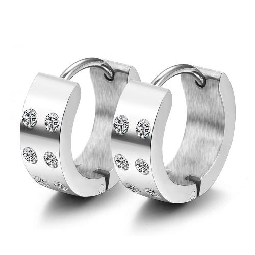 Boucles d'oreilles en acier titane, beignet, bijoux de mode & unisexe & avec strass, couleur originale, protéger l'environnement, sans nickel, plomb et cadmium, 17mm, Vendu par paire