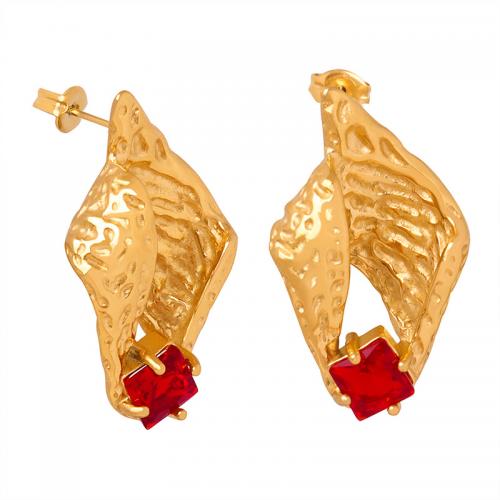 Boucles d'oreilles en acier titane, conque, Plaqué or 18K, bijoux de mode & pavé de micro zircon & pour femme, doré Vendu par paire