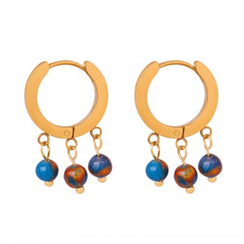 Boucles d'oreilles en acier titane, avec Agate, Plaqué or 18K, bijoux de mode & pour femme, doré Vendu par paire