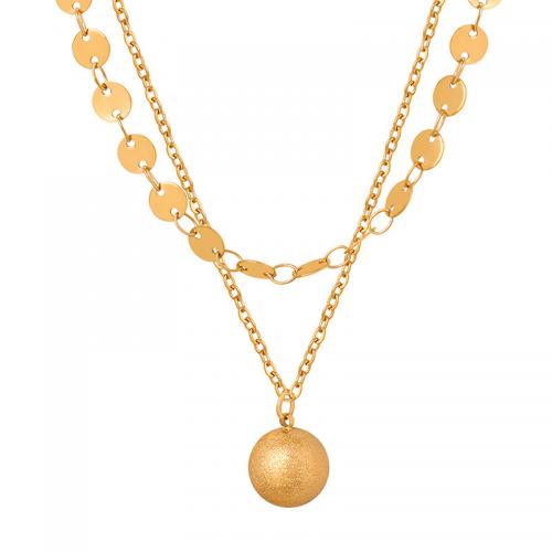 Collier de bijoux de titane, Acier titane, avec 5cm chaînes de rallonge, Plaqué or 18K, Double couche & bijoux de mode & pour femme, doré Environ 36 cm, Environ 44 cm, Vendu par PC[