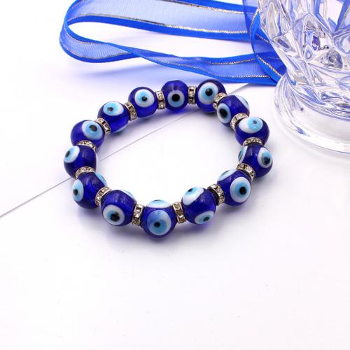 Evil Eye Bracelet Bijoux, résine, avec alliage de zinc, Placage, élastique & unisexe & motif de mauvais œil & avec strass, plus de couleurs à choisir, 10mm Environ 16 cm, Vendu par PC